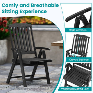 Foldable Patio Chair All-Weather HDPE Outdoor Dining Chair with Armrest-Black