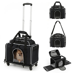Foldable Pet Carrier with Wheels Airline Approved Rolling Cat and Dog Carrier-Black