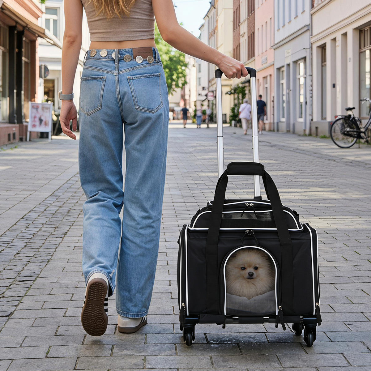 Foldable Pet Carrier with Wheels Airline Approved Rolling Cat and Dog Carrier-Black