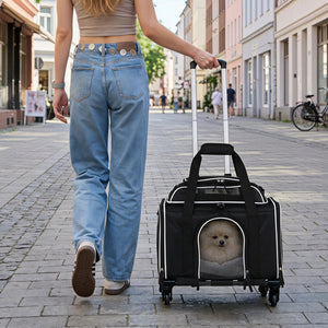 Foldable Pet Carrier with Wheels Airline Approved Rolling Cat and Dog Carrier-Black