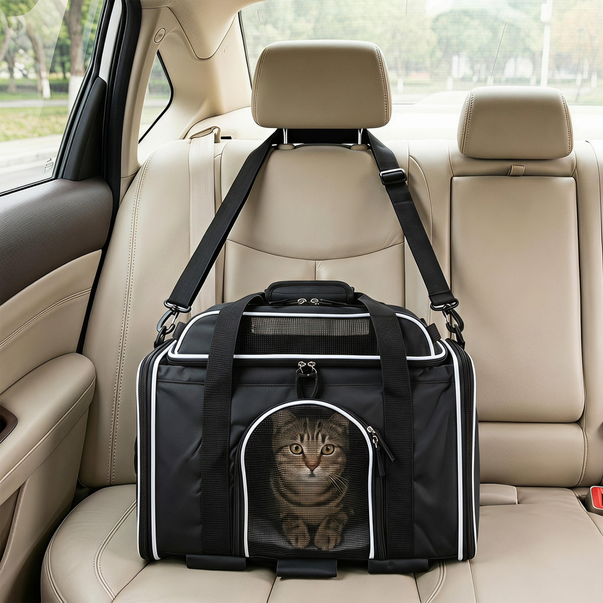 Foldable Pet Carrier with Wheels Airline Approved Rolling Cat and Dog Carrier-Black