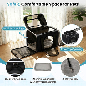 Foldable Pet Carrier with Wheels Airline Approved Rolling Cat and Dog Carrier-Black
