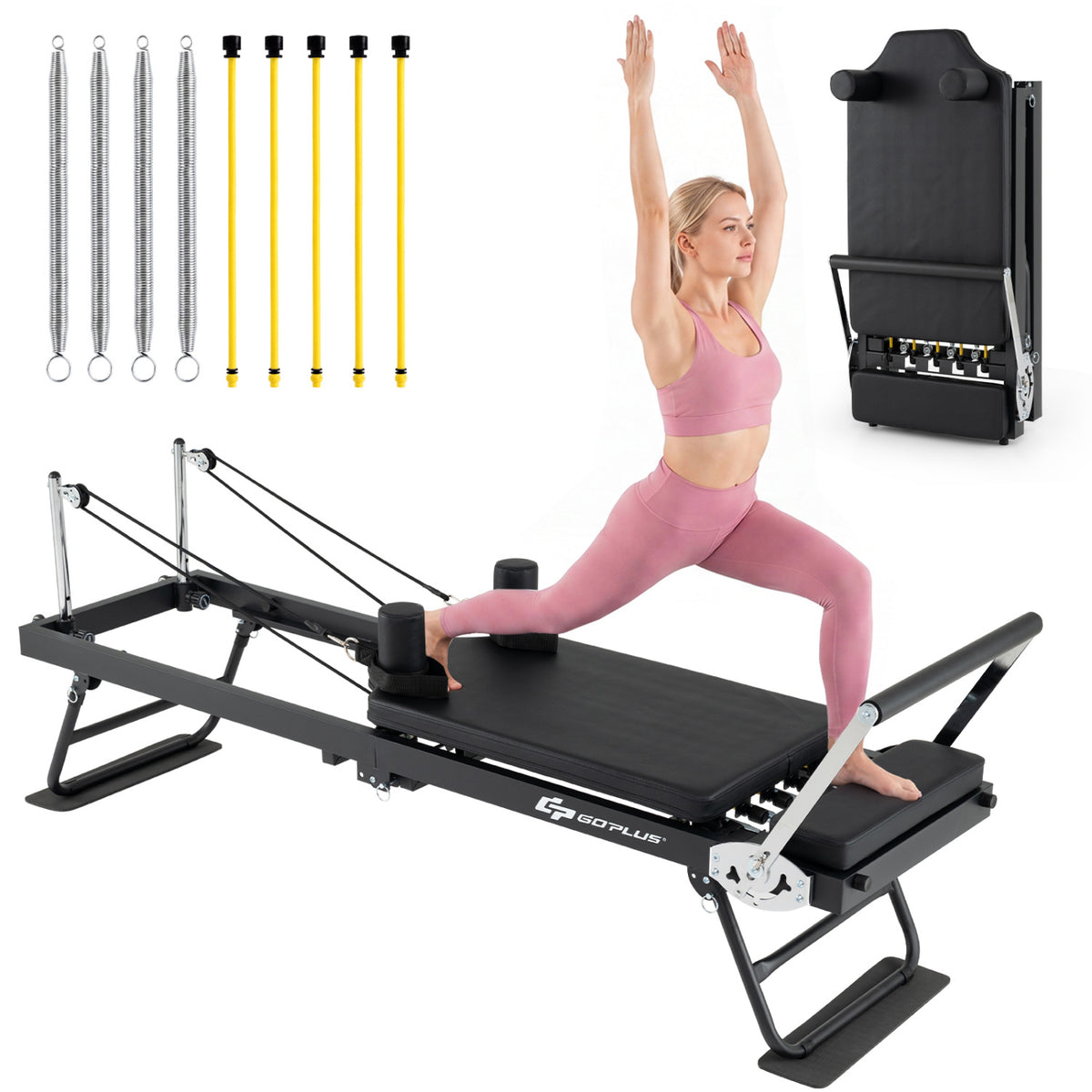 Foldable Pilates Reformer Machine for Home Gym Large Pilates Equipment-Black