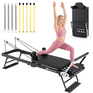 Foldable Pilates Reformer Machine for Home Gym Large Pilates Equipment-Black