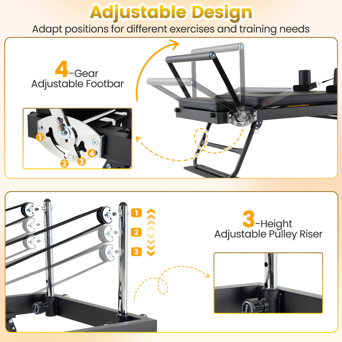 Foldable Pilates Reformer Machine for Home Gym Large Pilates Equipment-Black