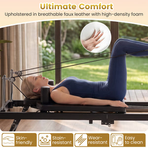 Foldable Pilates Reformer Machine for Home Gym Large Pilates Equipment-Black