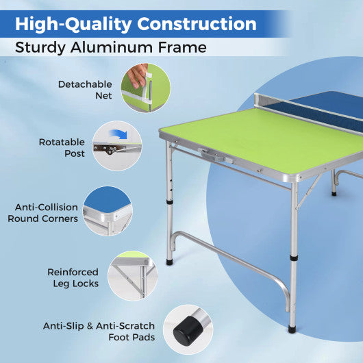 Foldable Ping Pong Table Game Set Mini Table Tennis Table with Adjustable Height-Blue & Green