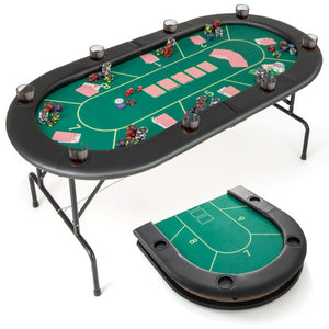 72 x 36 x 30.5 Inch Foldable Poker Table with 8 Cup Holders-Green