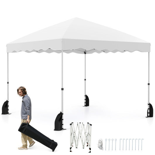 Foldable 10 X 10 Feet Pop up Canopy Tent with Wheeled Bag-White