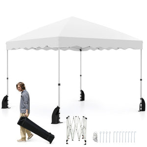 Foldable 10 X 10 Feet Pop up Canopy Tent with Wheeled Bag-White