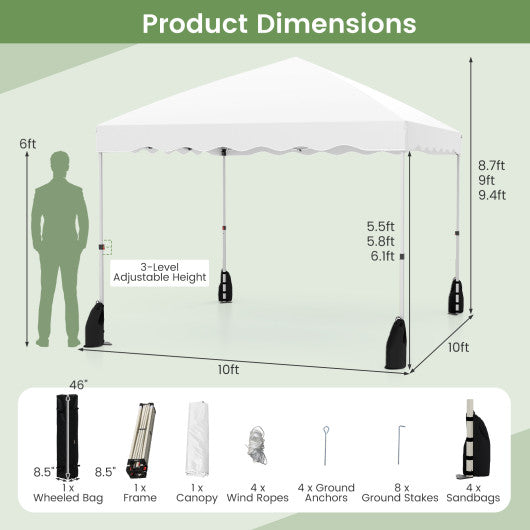 Foldable 10 X 10 Feet Pop up Canopy Tent with Wheeled Bag-White