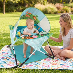 Foldable Portable Baby Jumper Indoor/Outdoor Infant Activity Center with Interactive Toys-Blue