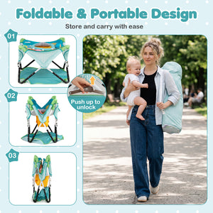 Foldable Portable Baby Jumper Indoor/Outdoor Infant Activity Center with Interactive Toys-Blue