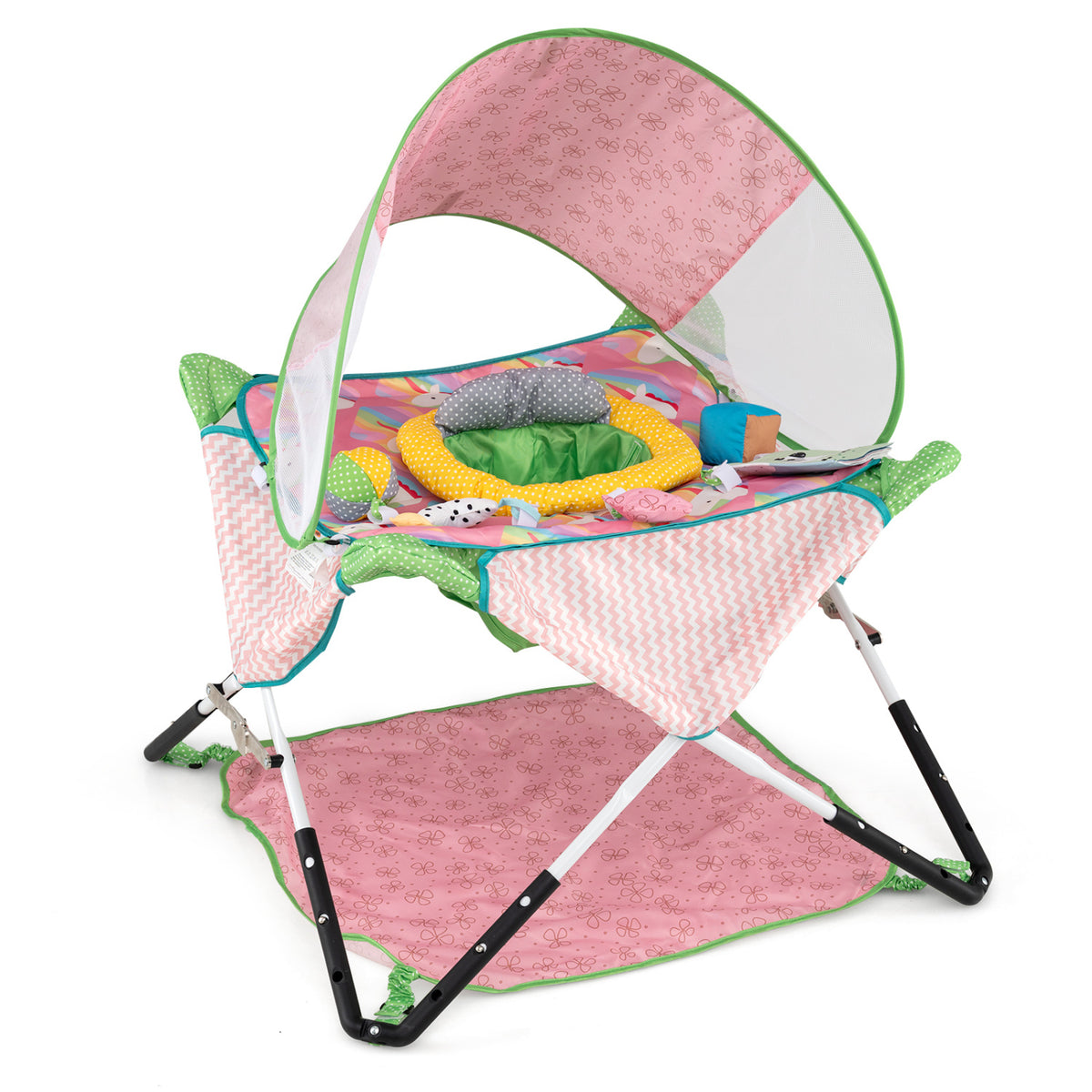 Foldable Portable Baby Jumper Indoor/Outdoor Infant Activity Center with Interactive Toys-Pink