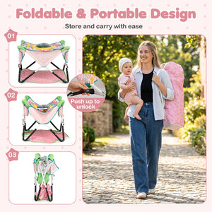 Foldable Portable Baby Jumper Indoor/Outdoor Infant Activity Center with Interactive Toys-Pink