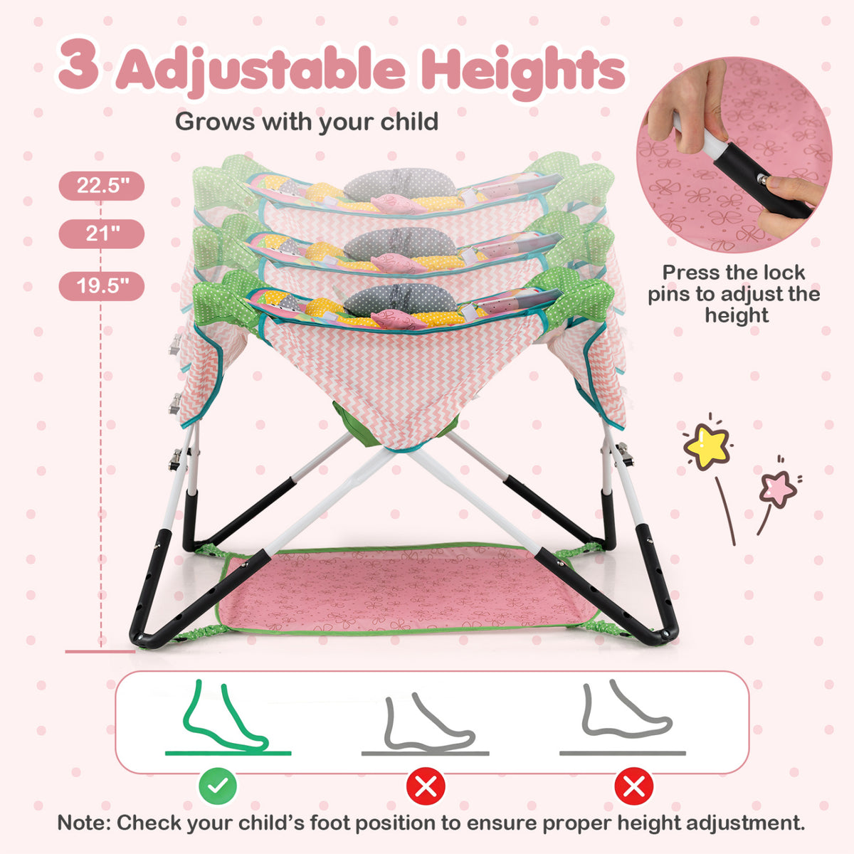 Foldable Portable Baby Jumper Indoor/Outdoor Infant Activity Center with Interactive Toys-Pink