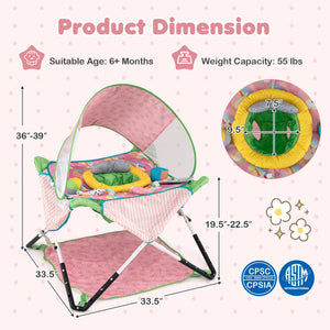Foldable Portable Baby Jumper Indoor/Outdoor Infant Activity Center with Interactive Toys-Pink
