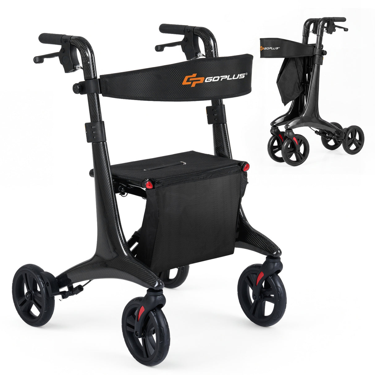 Foldable Rollator Rolling Walker with Seat for Seniors-Black