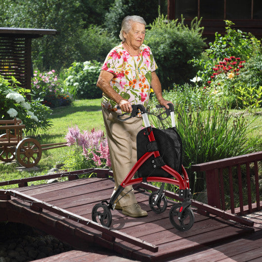 Foldable Rollator Walker with Lightweight Aluminum Frame-Red