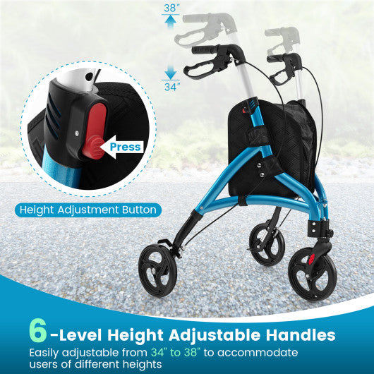 Foldable Rollator Walker with Lightweight Aluminum Frame-Blue