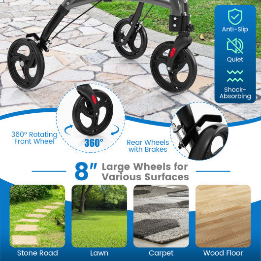 Foldable Rollator Walker with Lightweight Aluminum Frame-Gray