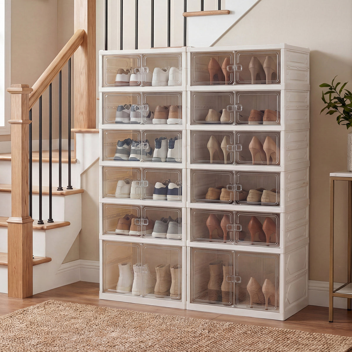 Foldable Shoe Rack Organizer 12-Pair 6-Tier Collapsible Shoe Cabinet-White