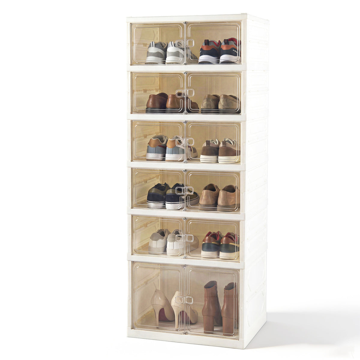 Foldable Shoe Rack Organizer 12-Pair 6-Tier Collapsible Shoe Cabinet-White