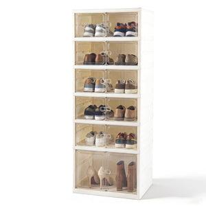 Foldable Shoe Rack Organizer 12-Pair 6-Tier Collapsible Shoe Cabinet-White
