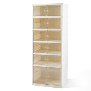 Foldable Shoe Rack Organizer 12-Pair 6-Tier Collapsible Shoe Cabinet-White