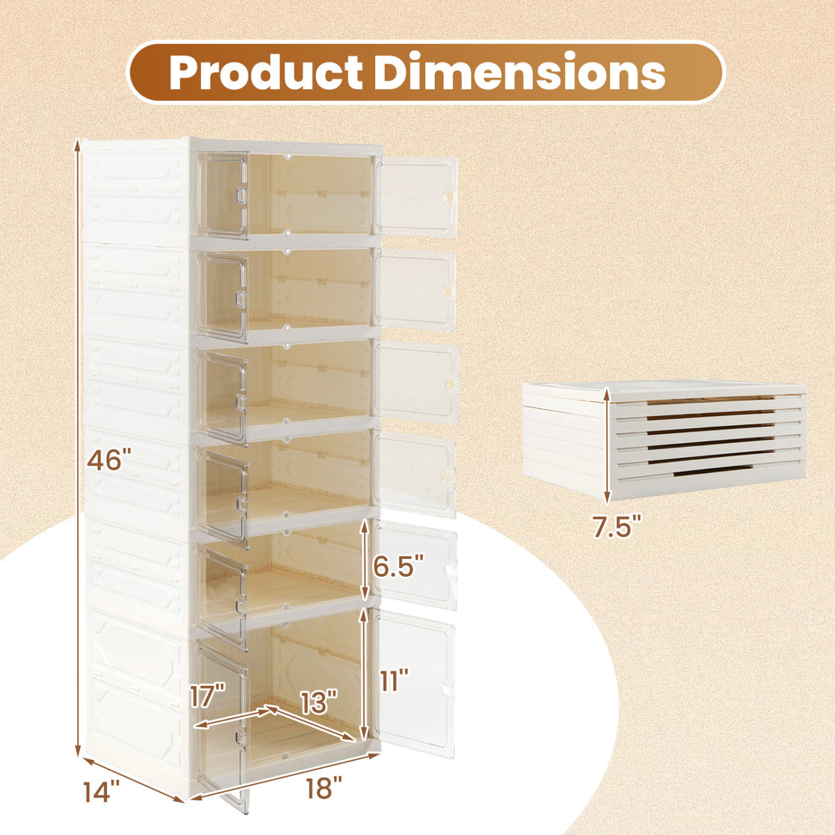 Foldable Shoe Rack Organizer 12-Pair 6-Tier Collapsible Shoe Cabinet-White