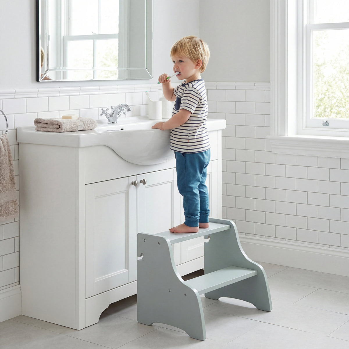 Foldable Toddler Step Stool with Chalkboards 2-Step Stool-Gray