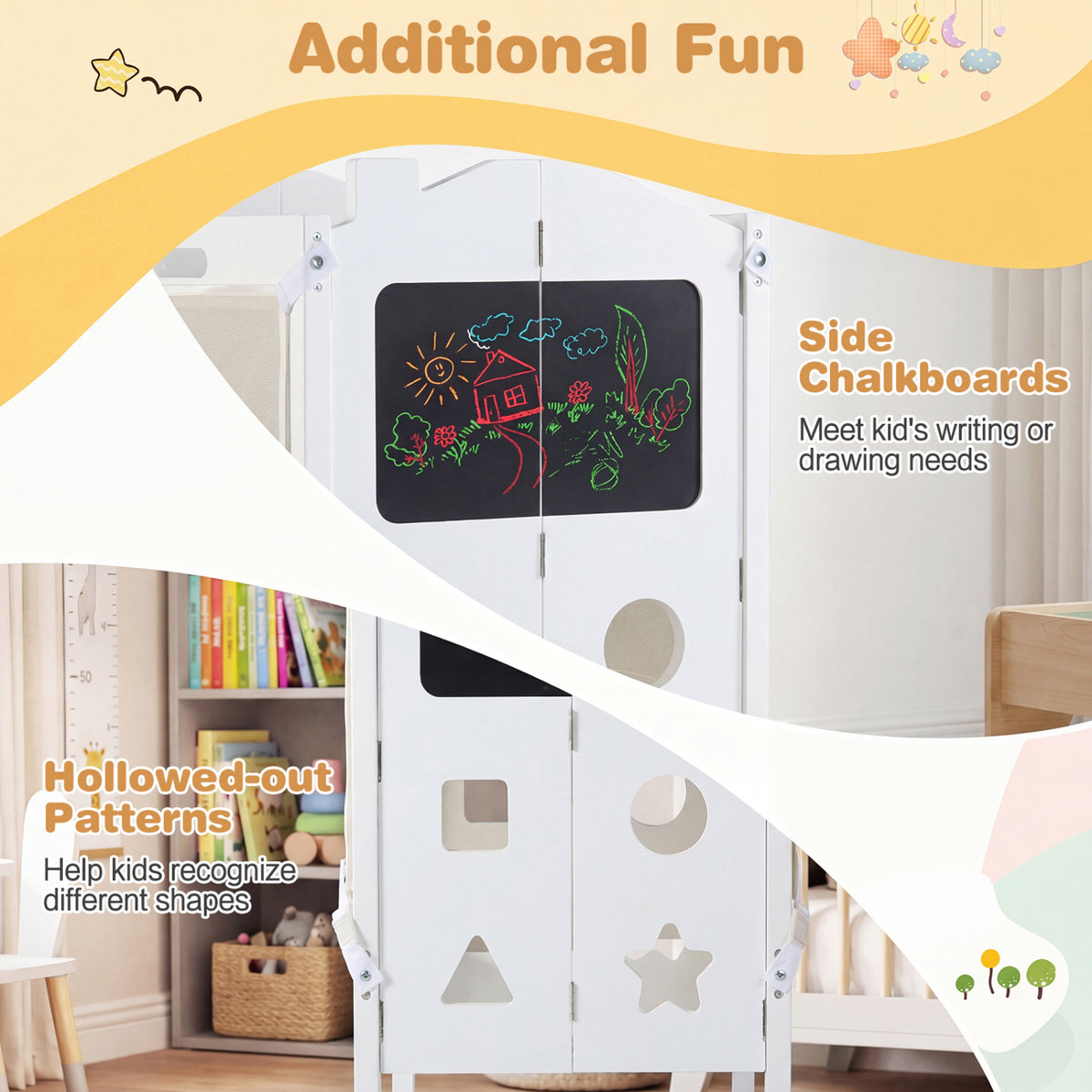 Foldable Toddler Step Stool with Chalkboards 2-Step Stool-White