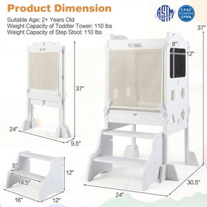 Foldable Toddler Step Stool with Chalkboards 2-Step Stool-White
