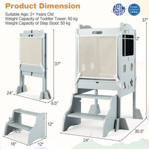 Foldable Toddler Step Stool with Chalkboards 2-Step Stool-Gray
