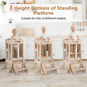 Foldable Toddler Step Stool Wooden Kitchen Standing Tower with 2-Step Stool