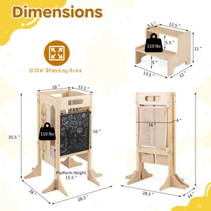 Foldable Toddler Tower with 2-Step Stool and Safety Net for 3+ Years Old