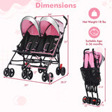 Foldable Twin Baby Double Stroller Ultralight Umbrella Kids Stroller-Pink