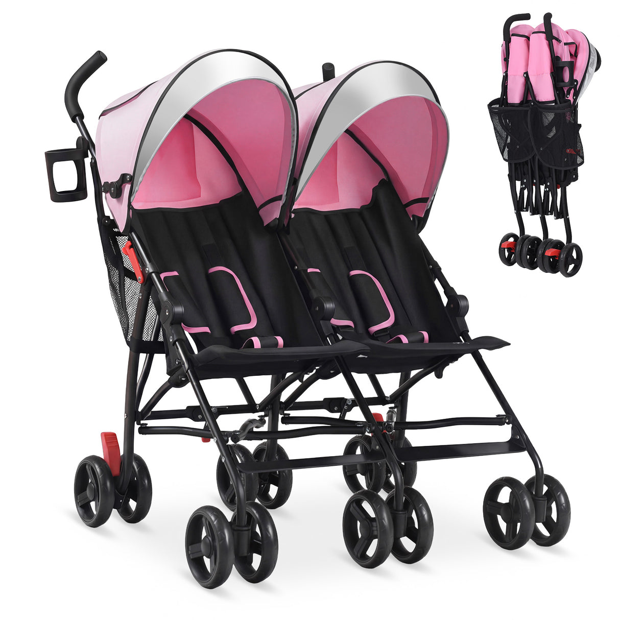 Foldable Twin Baby Double Stroller Ultralight Umbrella Kids Stroller-Black