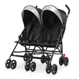 Foldable Twin Baby Double Stroller Ultralight Umbrella Kids Stroller-Black