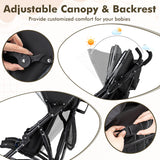 Foldable Twin Baby Double Stroller Ultralight Umbrella Kids Stroller-Black