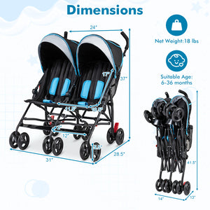 Foldable Twin Baby Double Stroller Ultralight Umbrella Kids Stroller-Navy