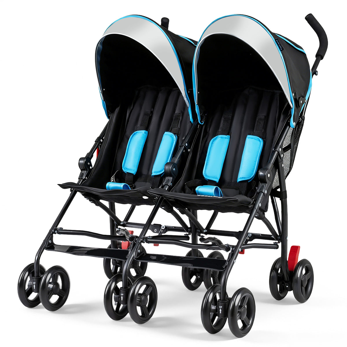 Foldable Twin Baby Double Stroller Ultralight Umbrella Kids Stroller-Navy
