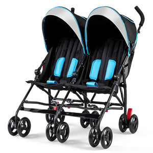 Foldable Twin Baby Double Stroller Ultralight Umbrella Kids Stroller-Navy