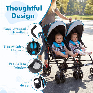 Foldable Twin Baby Double Stroller Ultralight Umbrella Kids Stroller-Navy