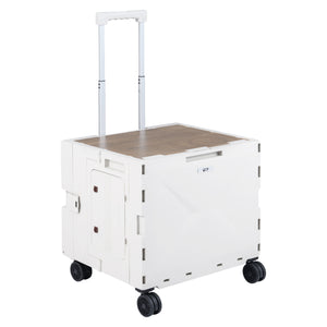 Foldable Utility Cart on 4 Rotate Wheels with Cup Holder-White