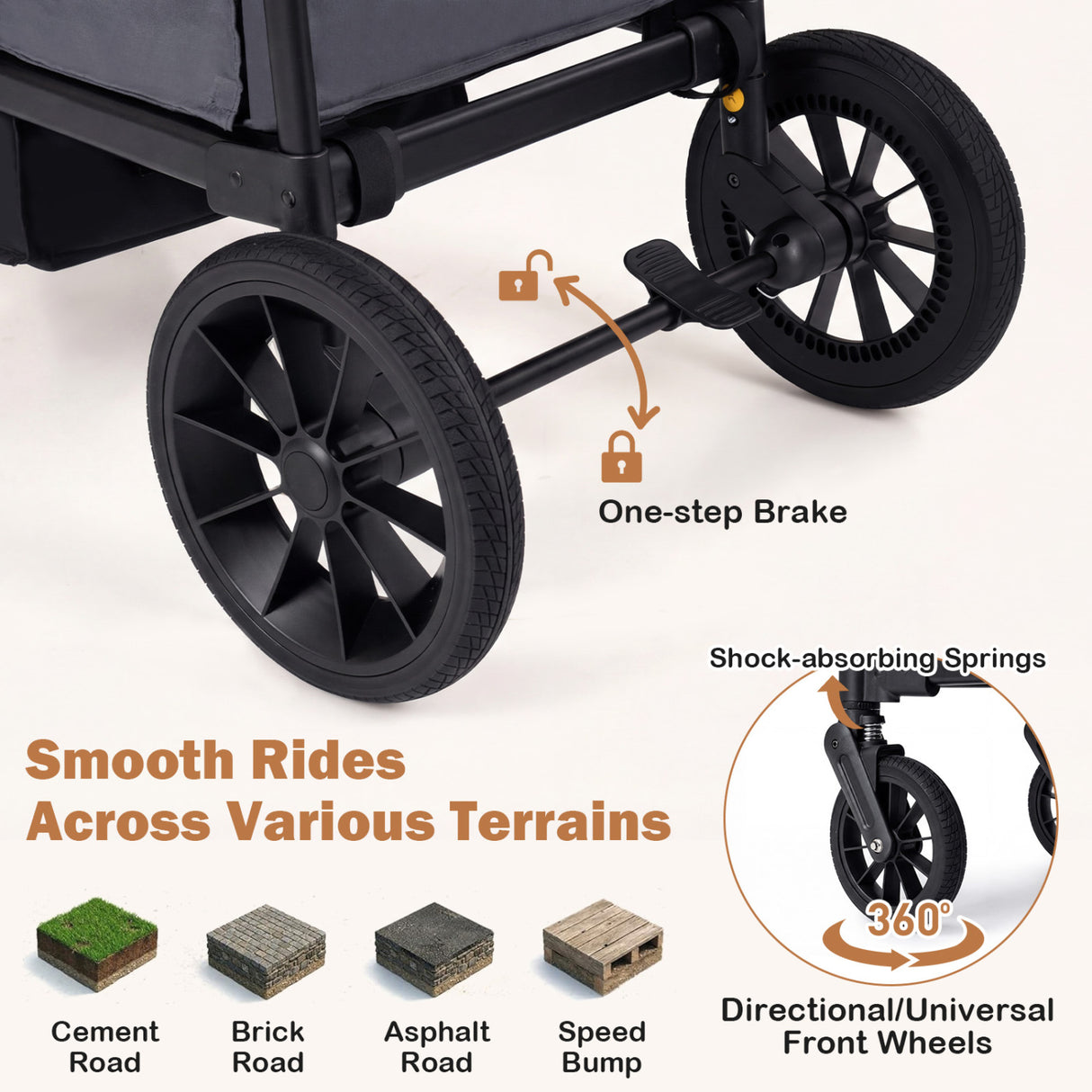 Foldable Wagon Stroller for 2 Kids Double Seater Toddler Stroller with Removable Canopy-Gray