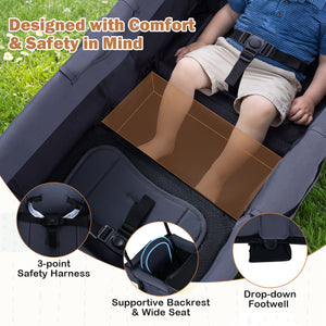 Foldable Wagon Stroller for 2 Kids Double Seater Toddler Stroller with Removable Canopy-Gray