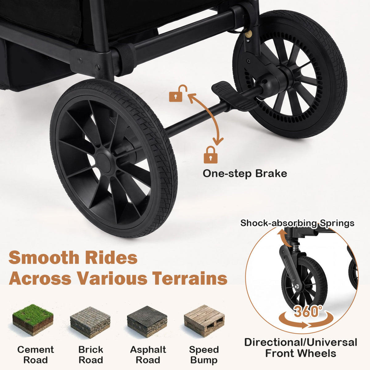 Foldable Wagon Stroller for 2 Kids Double Seater Toddler Stroller with Removable Canopy-Black