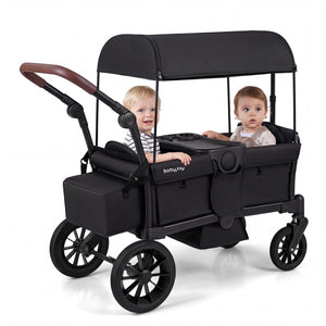 Foldable Wagon Stroller for 2 Kids Double Seater Toddler Stroller with Removable Canopy-Black