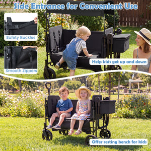 Foldable Wagon Stroller for 2 Kids with Removable Canopy and Adjustable Push Handle-Black